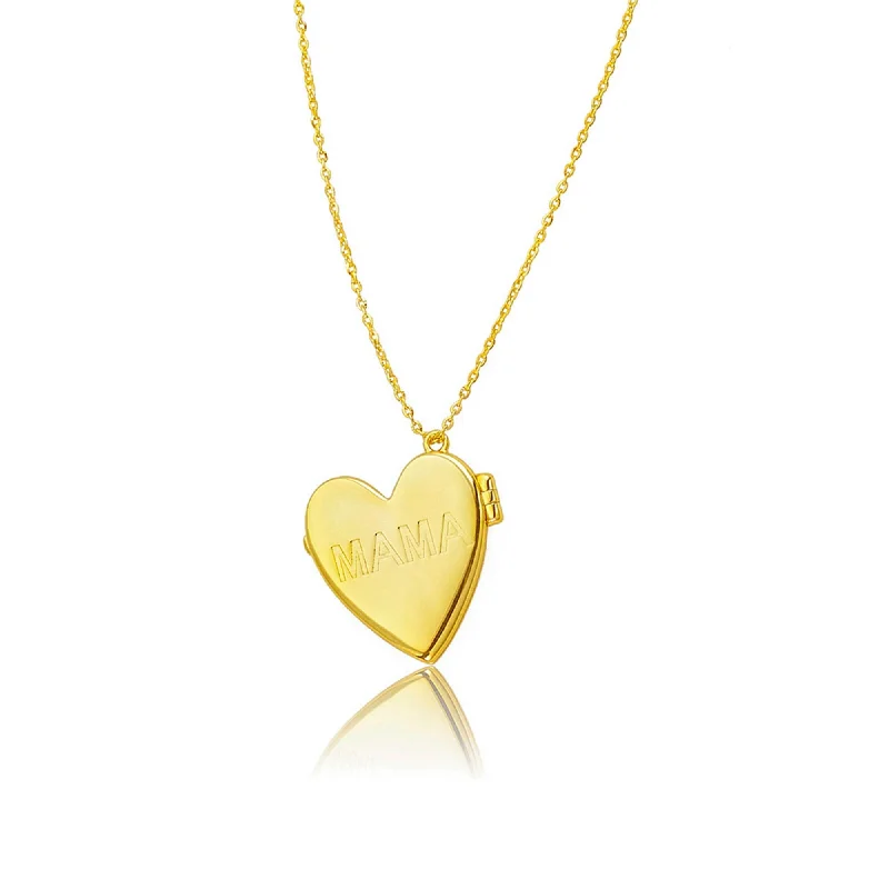 14k Gold Plated Engraved MAMA Heart Locket