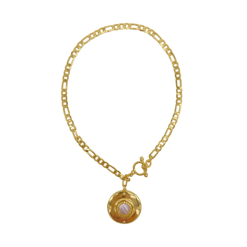 14k Gold Plated Mother of Pearl Disc Toggle Necklace