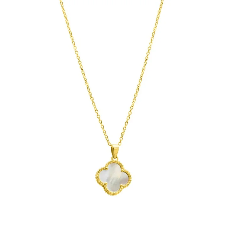 14k Gold Plated White Mother of Pearl Flower Necklace