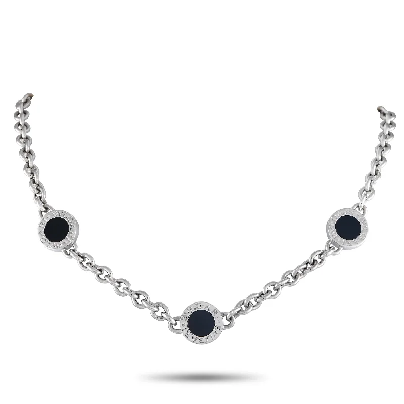 Bvlgari Bvlgari 18K White Gold Triple Onyx Chain Necklace BV15-040224