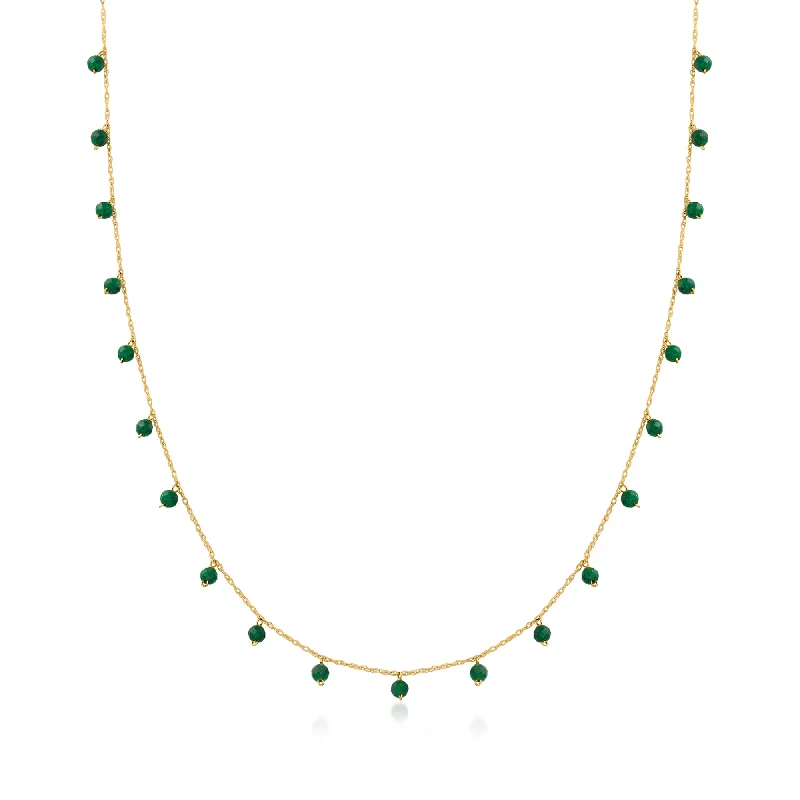 Canaria Emerald Bead Station Necklace in 10kt Yellow Gold