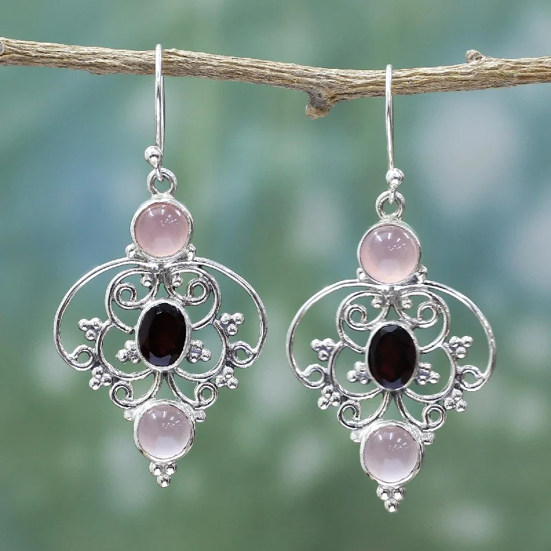 Buy More, Save More On Stunning Jewelry Pieces Glistening Jaipur Sterling Silver Garnet Chalcedony Dangle Earrings from India Buy More, Save More On Stunning Jewelry Pieces Glistening Jaipur Sterling Silver Garnet Chalcedony Dangle Earrings from India