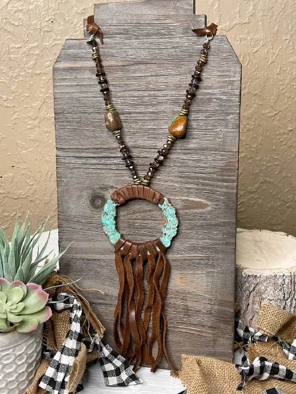 Leather Circle Necklace In Turquoise