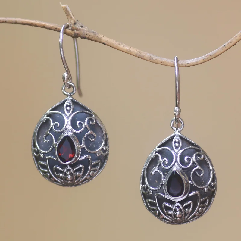 Seasonal Jewelry Sale – Upgrade Your Collection Lotus Fantasy Handcrafted Garnet Dangle Earrings from Bali Seasonal Jewelry Sale – Upgrade Your Collection Lotus Fantasy Handcrafted Garnet Dangle Earrings from Bali