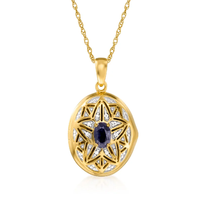 Ross-Simons Sapphire Locket Necklace With Diamond Accent in 18kt Gold Over Sterling