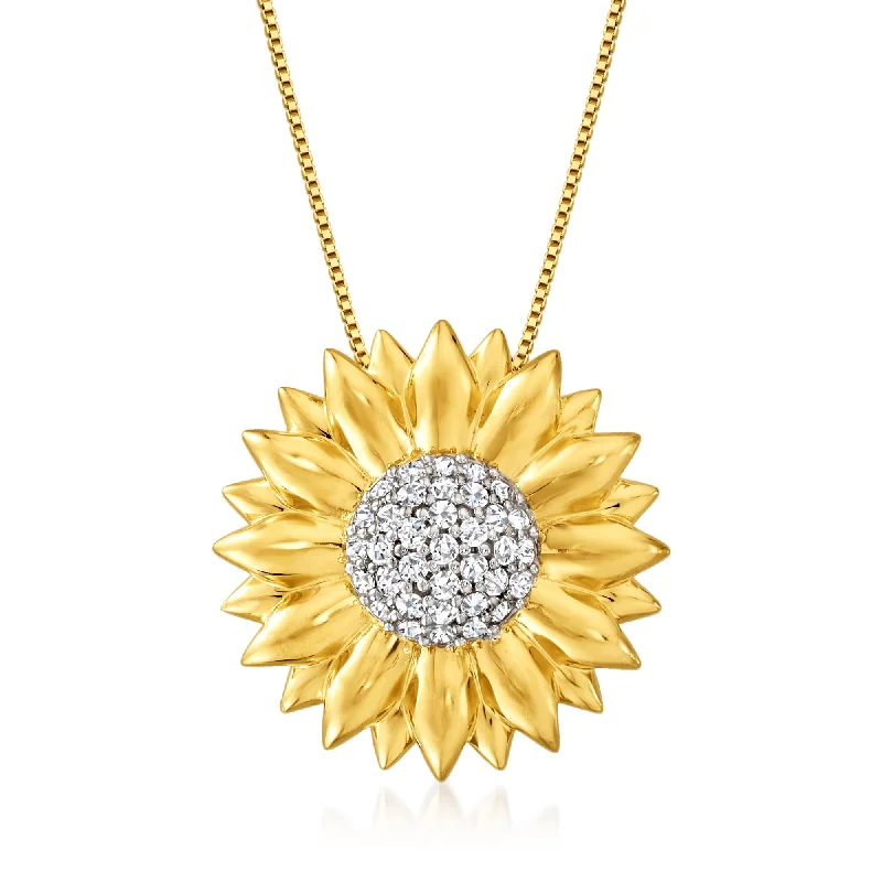 Ross-Simons White Topaz Sunflower Necklace in 18kt Gold Over Sterling