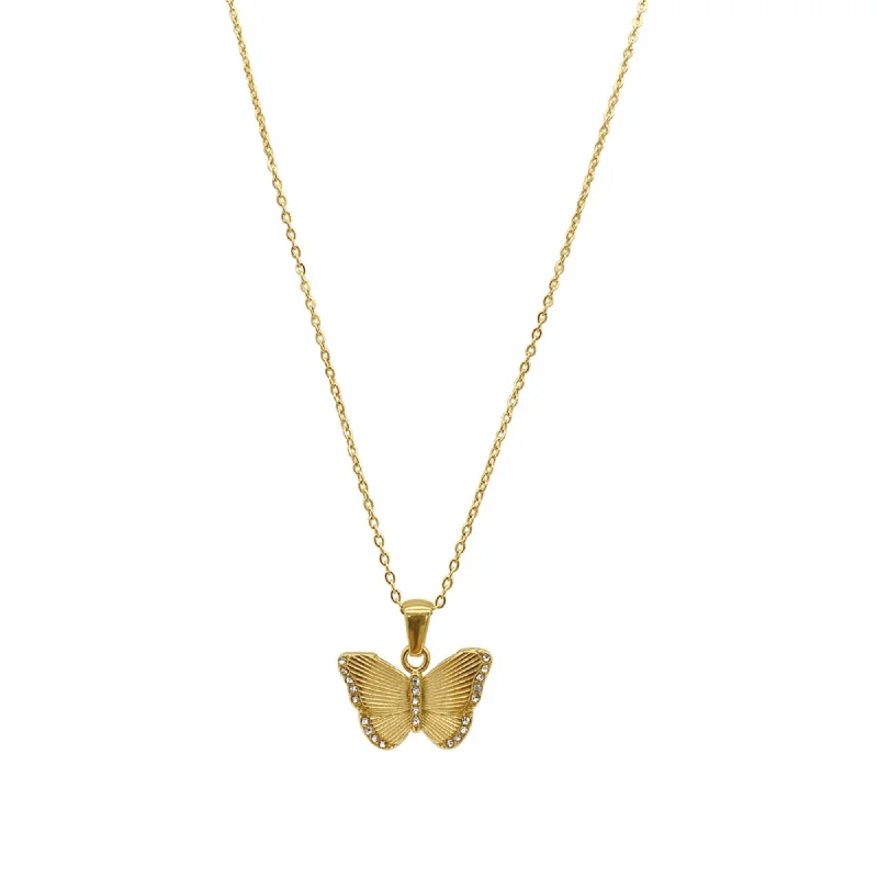 Tarnish Resistant 14k Gold Plated Butterfly Pendant Necklace