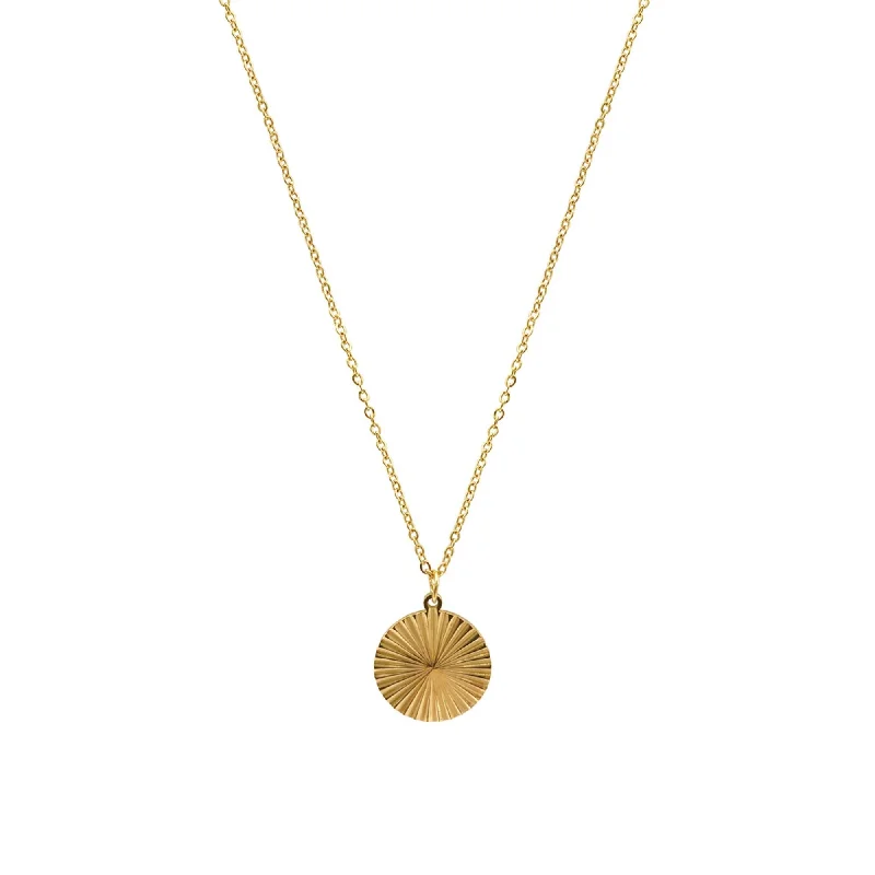 Tarnish Resistant 14k Gold Plated Medallion Burst Pendant Necklace