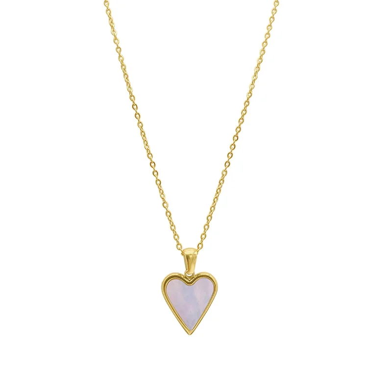 Tarnish Resistant 14k Gold Plated White Mother of Pearl Heart Necklace