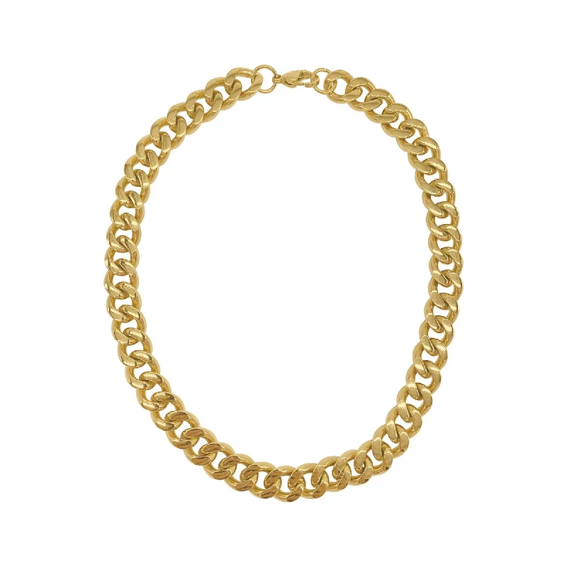 Tarnish Resistant 14k Gold Plated Wide Curb Chain Necklace