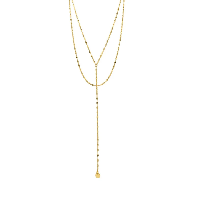 Tarnish Resistant 14k Gold plated Y-Necklace with Double Layer Chain