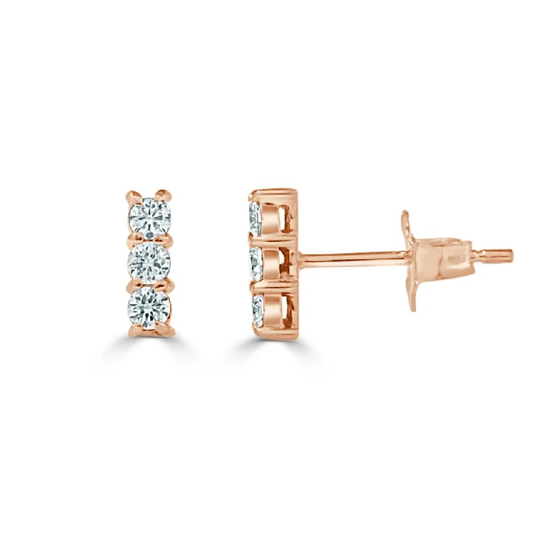 14k Gold & Diamond Bar Stud Earrings