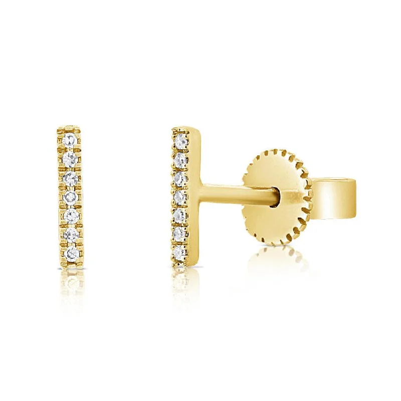 14k Gold & Diamond Bar Stud Earrings