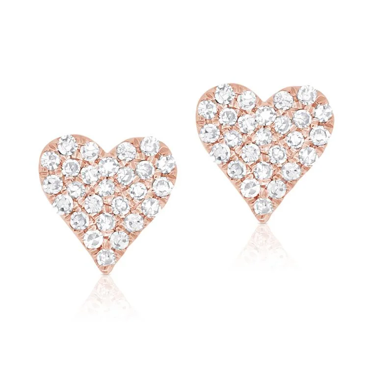 14k Gold & Diamond Heart Stud Earrings