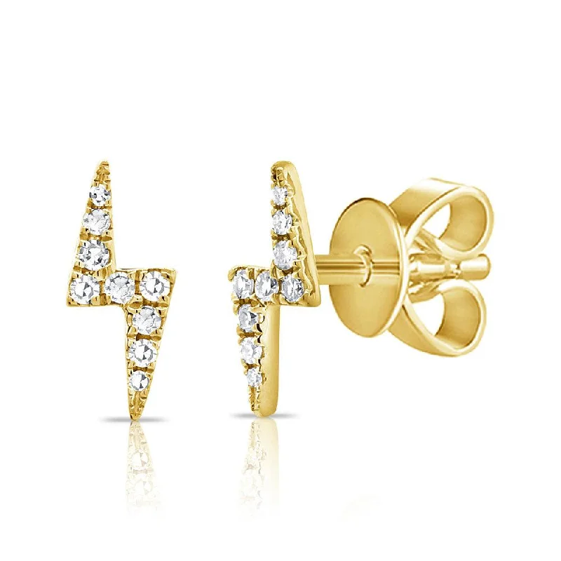 14k Gold & Diamond Lightning Bolt Stud Earrings