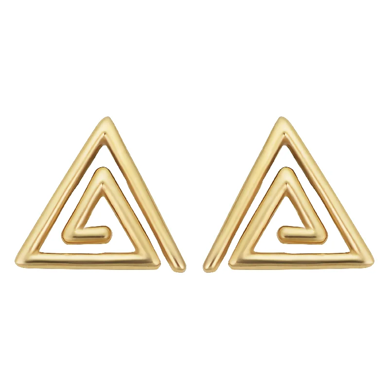 14k Yellow Gold Triangle Swirl Stud Earrings