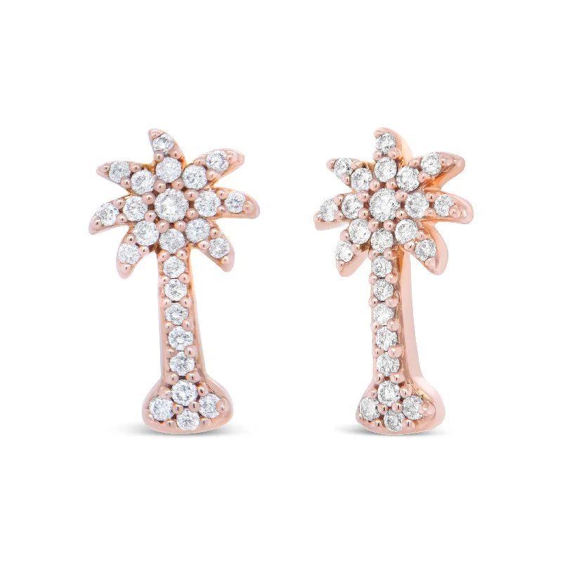 10K Rose Gold 1/4 Cttw Diamond Palm Tree Push Back Stud Earrings