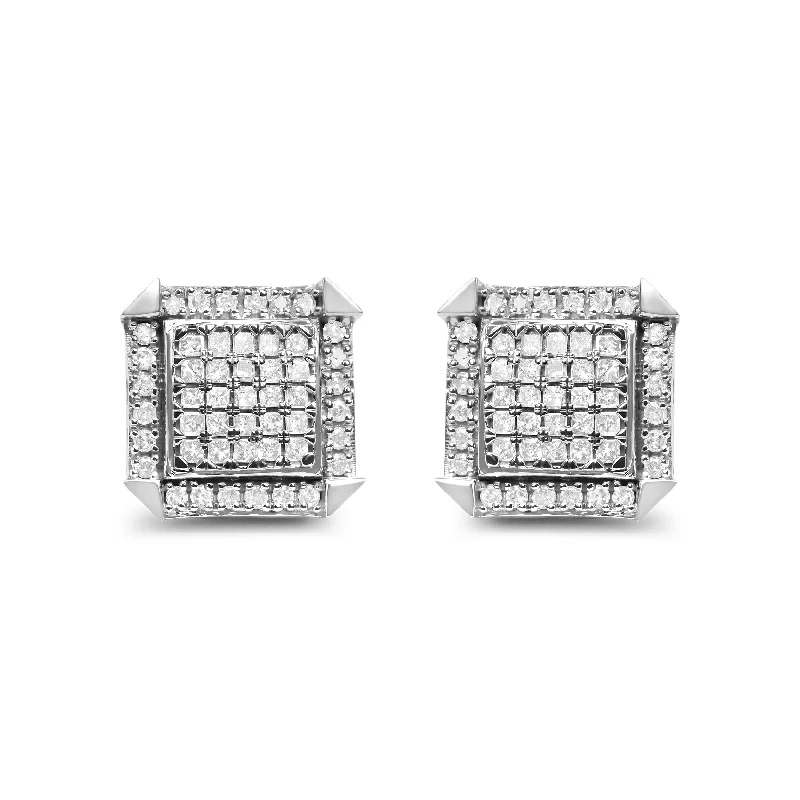 10K White Gold 1.0 Cttw Diamond  Composite with Halo Stud Earrings