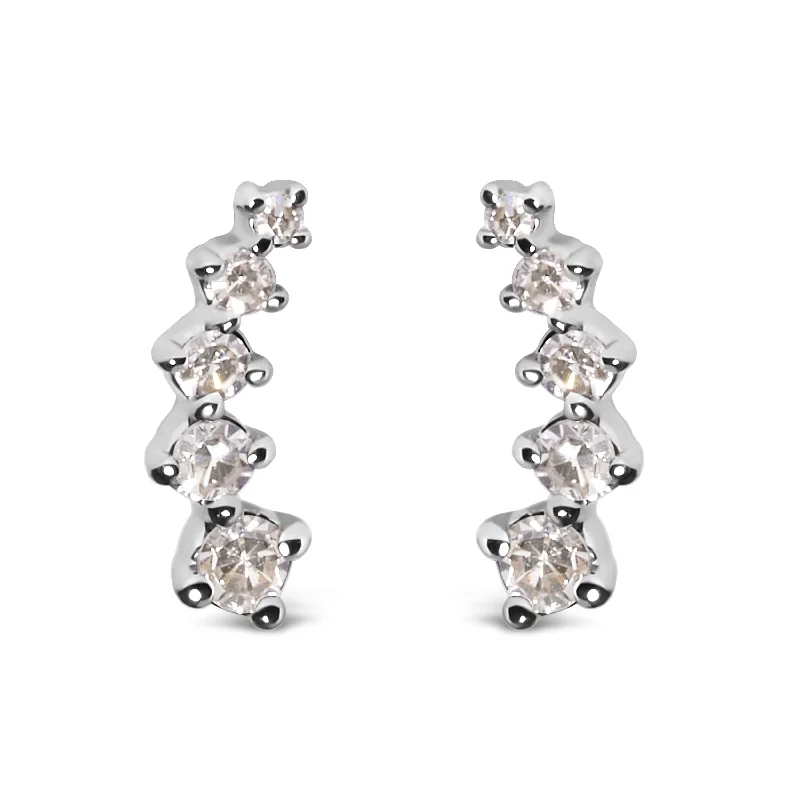 10K White Gold 1/10 Cttw Diamond Journey Style Climber Stud Earrings