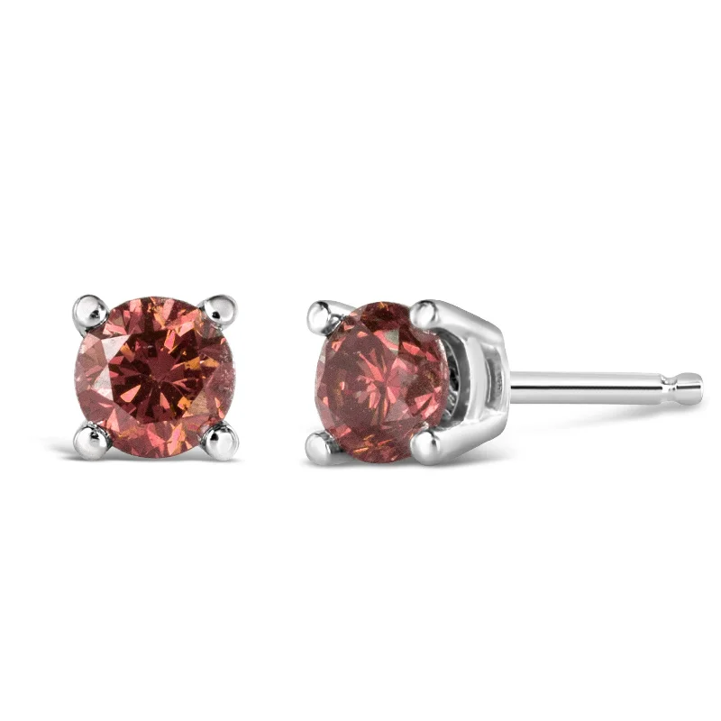 10K White Gold 1/2 Cttw Lab Created Round Brilliant Cut Pink Diamond Classic 4-Prong Solitaire Stud Earrings