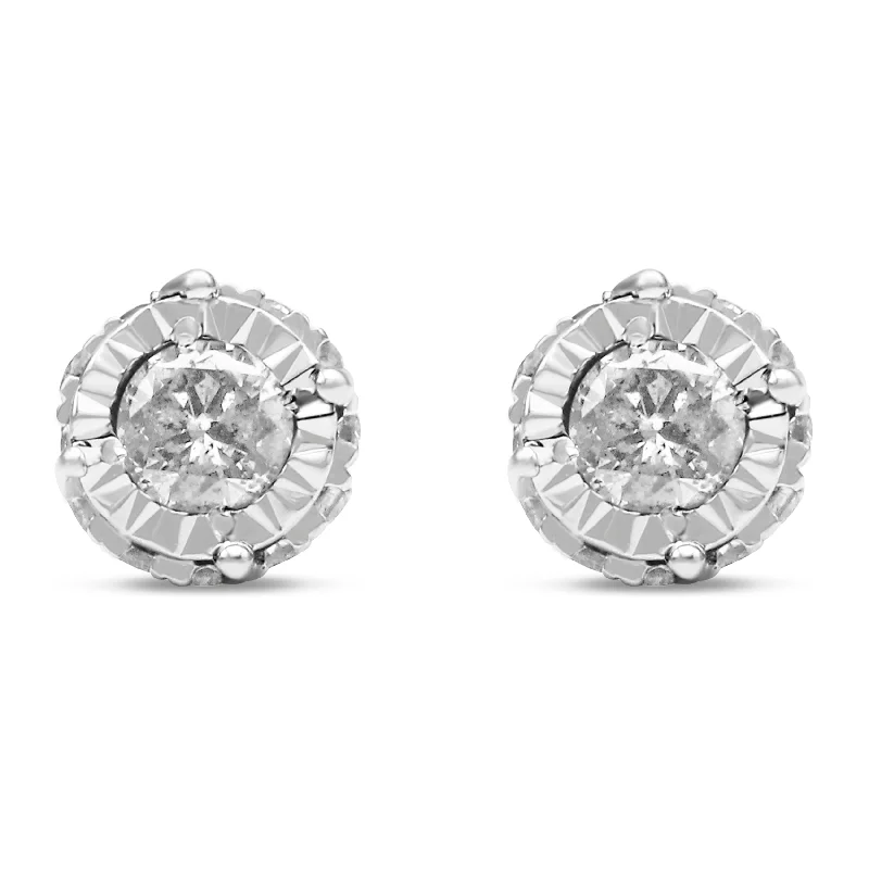 10K White Gold 1/2 Cttw Miracle-Set Round Brilliant-Cut Diamond Stud Earrings with Hidden Halo