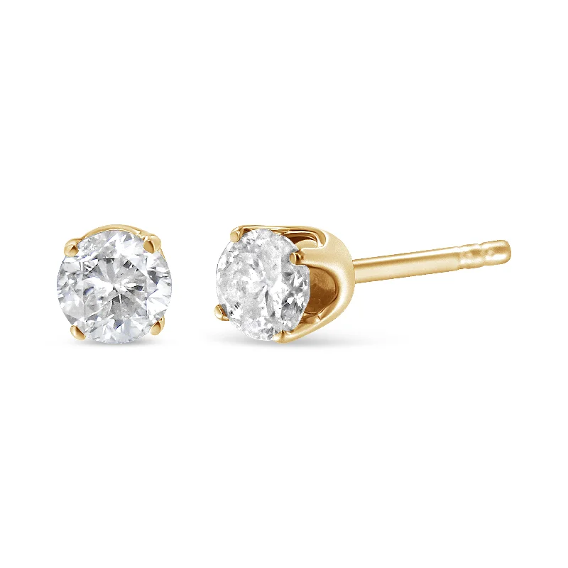 10K Yellow Gold 1/10 Cttw Round Brilliant-Cut Diamond Classic 4-Prong Stud Earrings