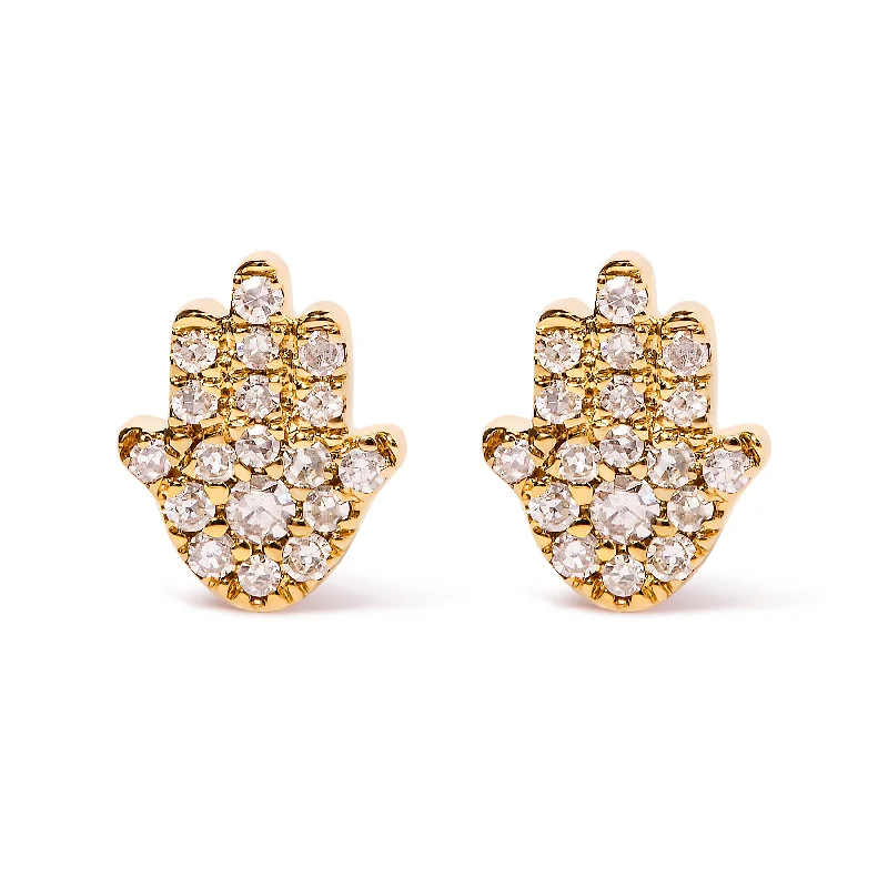 10K Yellow Gold Diamond Accented Hamsa Stud Earrings