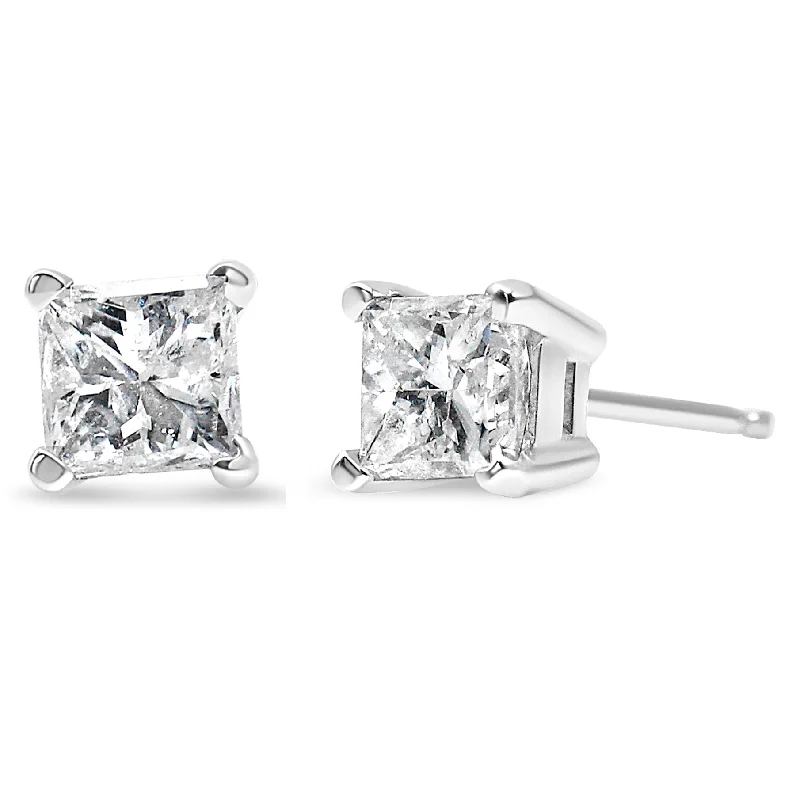 14K White Gold 1.00 Cttw Princess-Cut Square Near Colorless Diamond Classic 4-Prong Solitaire Stud Earrings