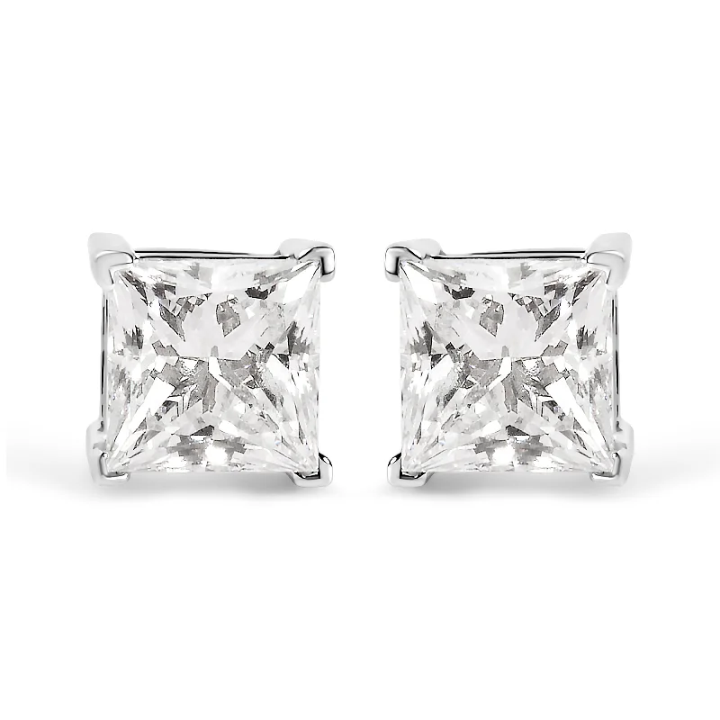 14K White Gold 1 1/2 Cttw Clarity Enhanced Princess Cut Diamond Solitaire Stud Earrings