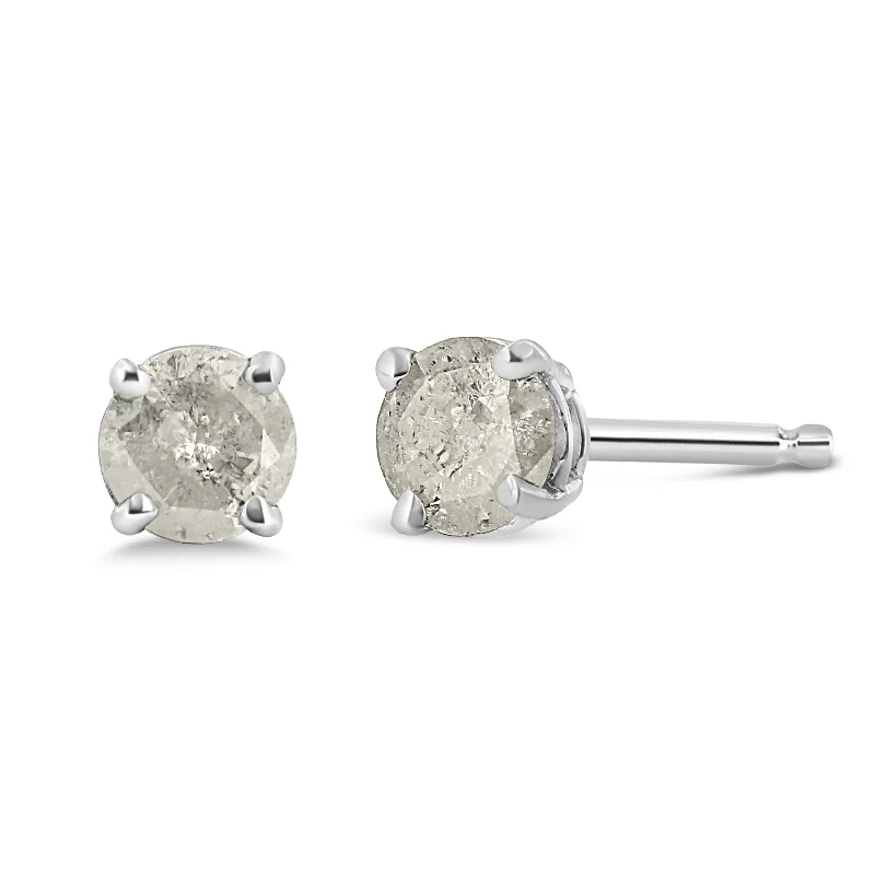 14K White Gold 1 1/2 Cttw Lab Grown Pink Cushion 4-Prong Set Classic Diamond Solitaire Stud Earrings