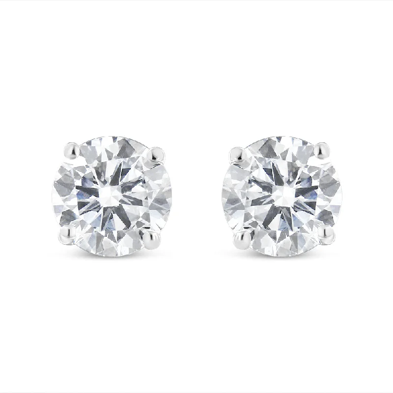 14K White Gold 1-1/2 Cttw Round Brilliant-Cut Diamond Classic 4-Prong Stud Earrings with Screw Backs