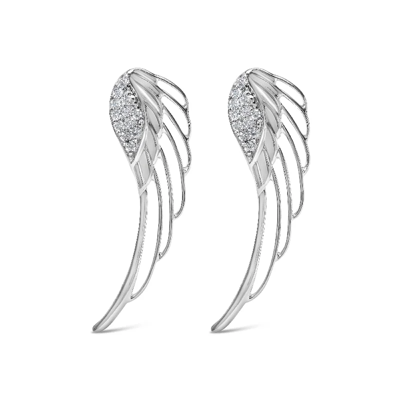 14K White Gold 1/4 Cttw Lab Grown Diamond Angel Wing Stud Earrings