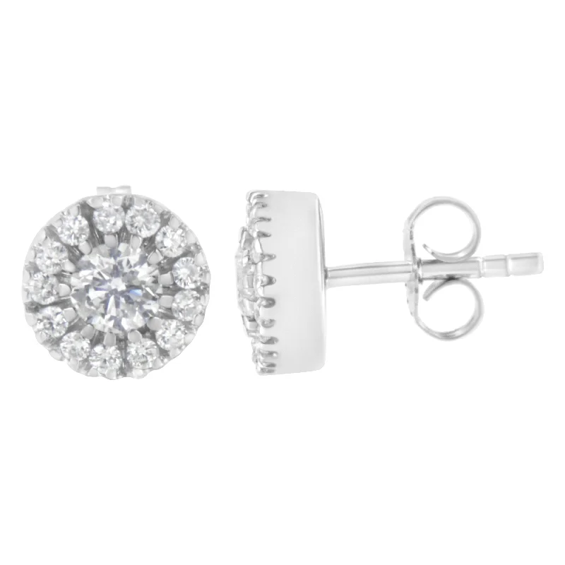 14k White Gold 1 cttw Diamond Halo Stud Earrings