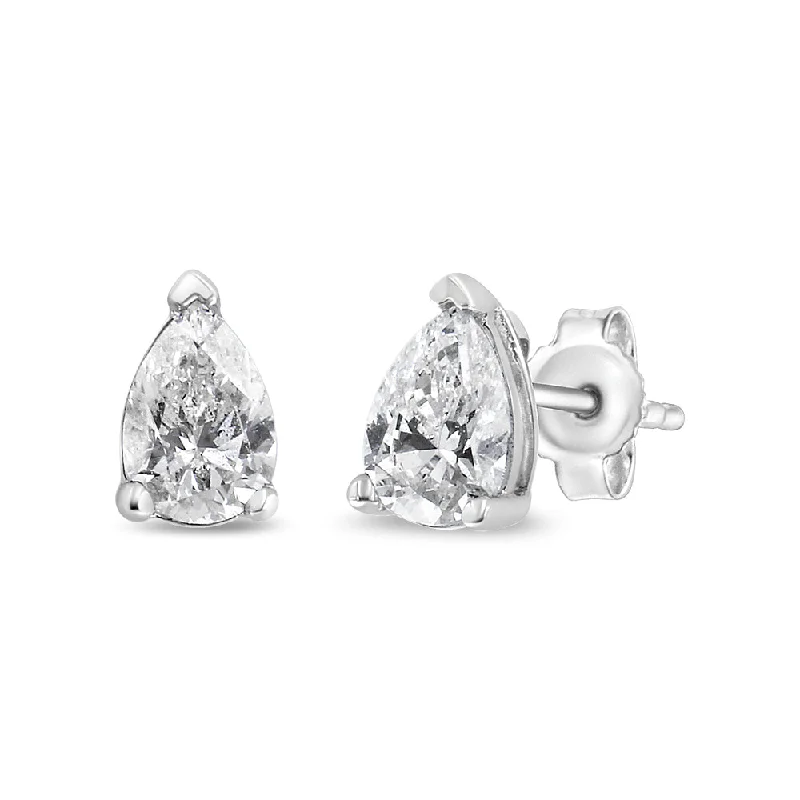 14K White Gold Pear Shape Solitaire Lab Grown Diamond Stud Earrings