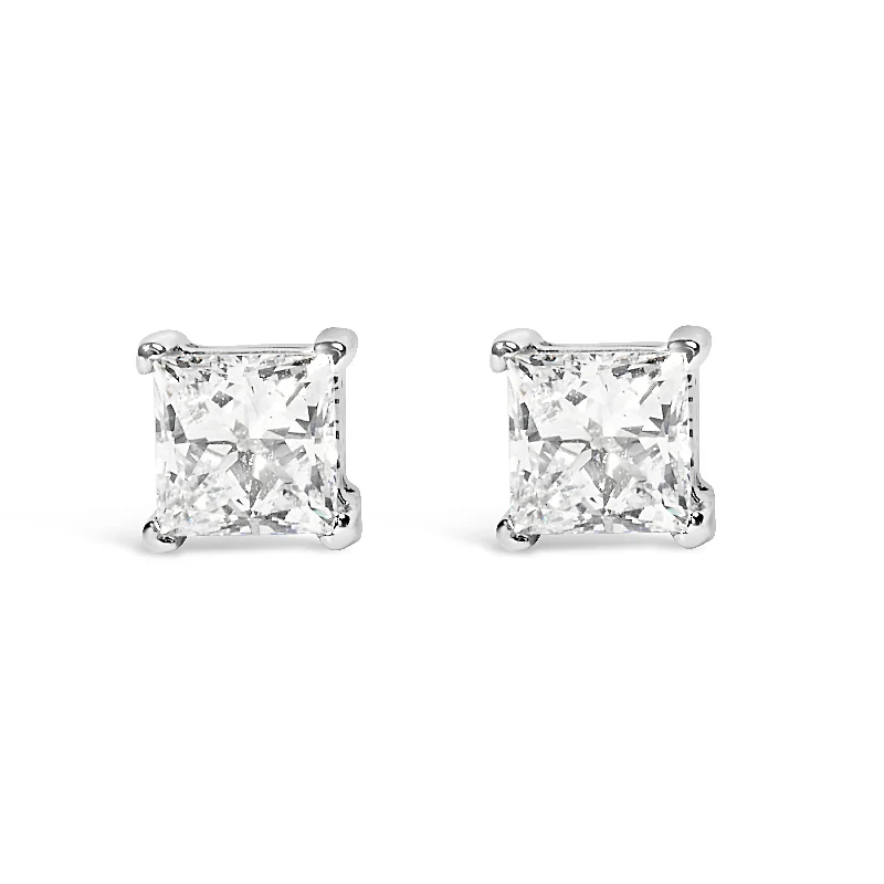 14K White Gold Princess Cut Lab-Grown Diamond Solitaire Stud Earrings