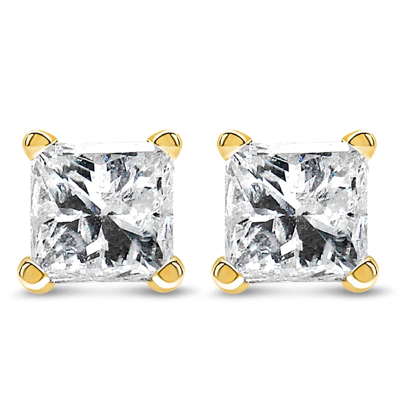 14K Yellow Gold 1/2 Cttw Princess Cut Diamond Solitaire Stud Earrings with Screwbacks