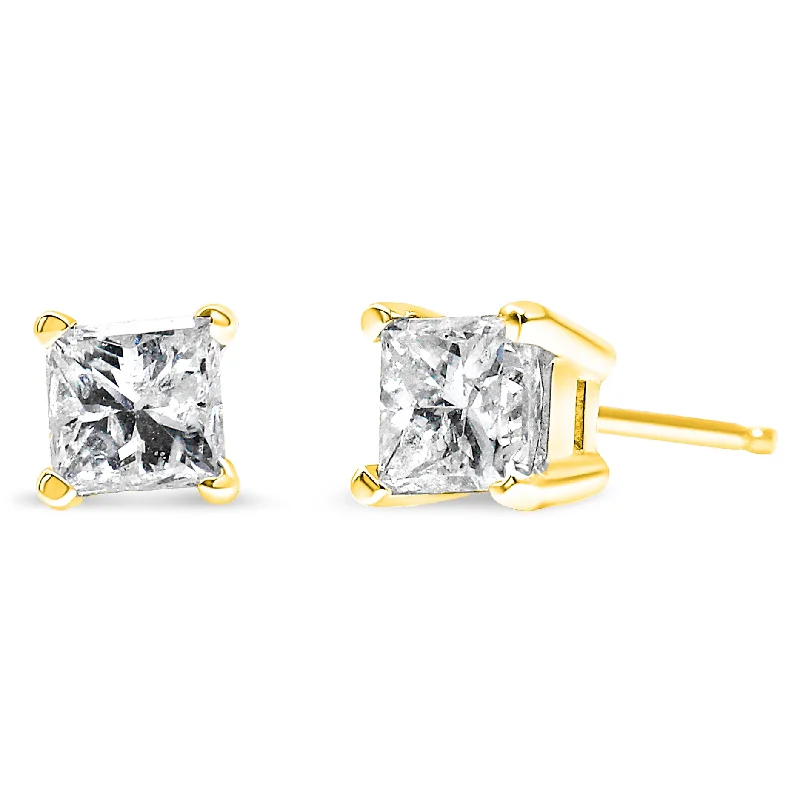 14K Yellow Gold 1/3 Cttw Princess-Cut Square Near Colorless Diamond Classic 4-Prong Solitaire Stud Earrings