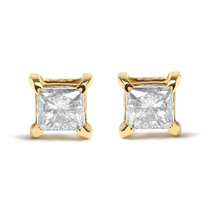 14K Yellow Gold 5/8 Cttw Princess Natural Brown Color Diamond 4-Prong Stud Earrings