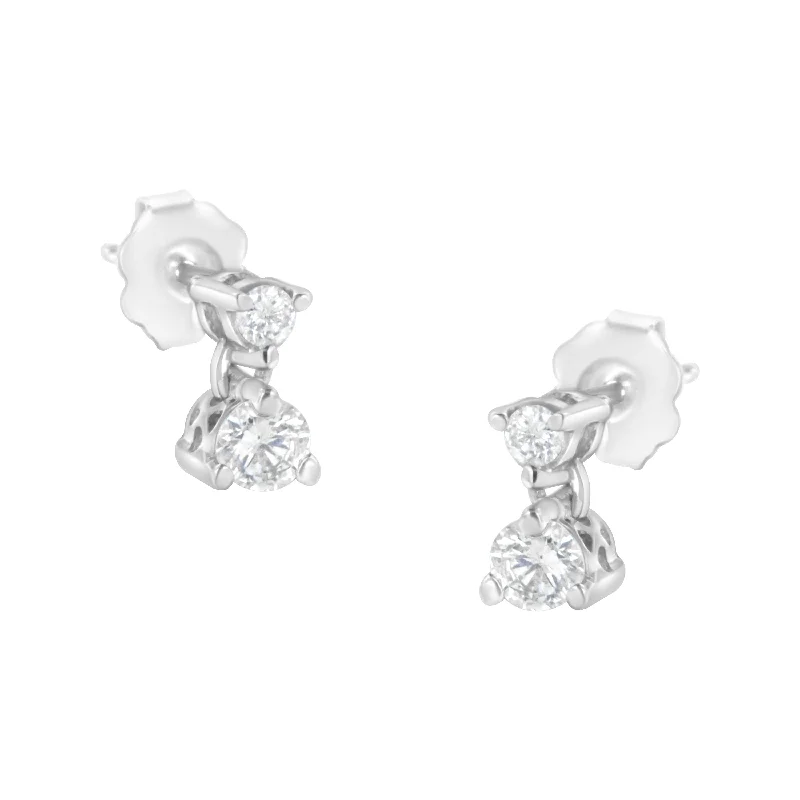 14KT White Gold 1/2 cttw Double Diamond Dangle Stud Earrings