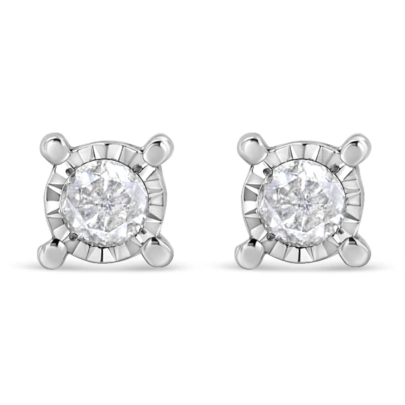 .925 Sterling Silver 1.0 Cttw Round Brilliant-Cut Diamond Miracle-Set Solitaire Stud Earrings