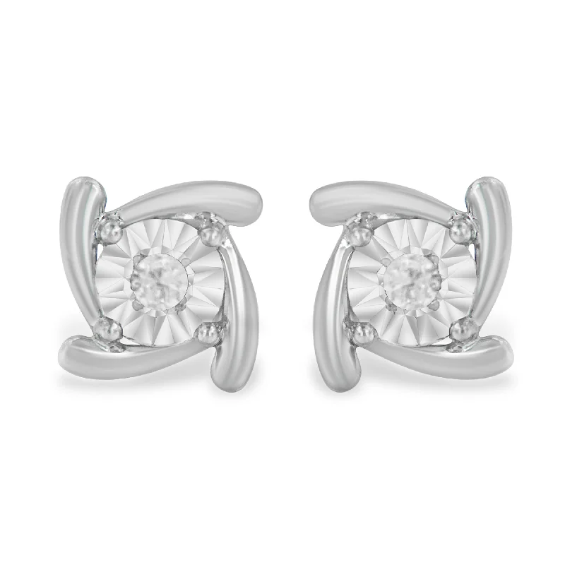 .925 Sterling Silver 1/10 Cttw Round Brilliant-Cut Near Colorless Diamond Miracle-Set Square Pinwheel Stud Earrings