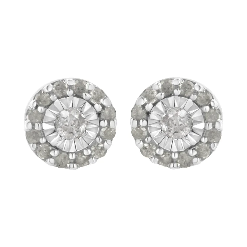 .925 Sterling Silver 1/2 cttw Miracle-Set Round Diamond Halo Stud Earrings