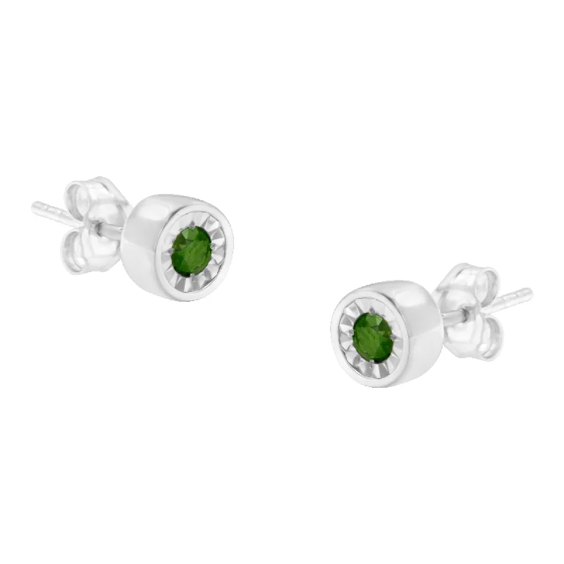 .925 Sterling Silver 1/5 Cttw Round Brilliant-Cut Green Diamond Miracle-Set Stud Earrings