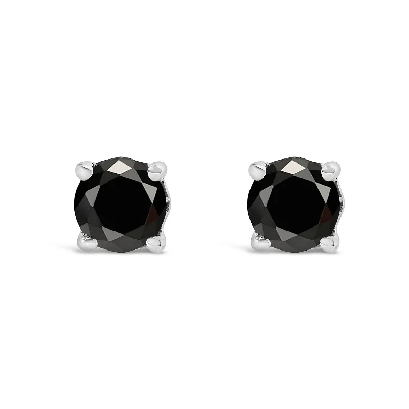 .925 Sterling Silver Black Diamond Solitaire Stud Earrings