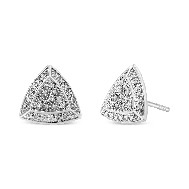 .925 Sterling Silver Diamond-Accented Trillion Shaped 4-Stone Halo-Style Stud Earrings