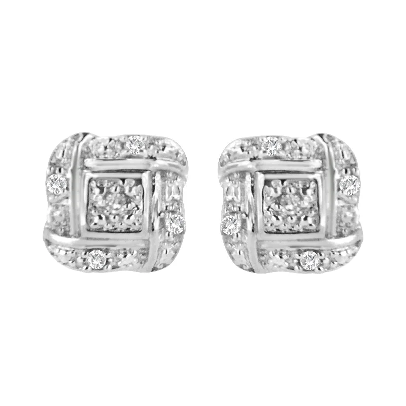 .925 Sterling Silver Round-Cut Diamond Accent Swirl Square Knot Stud Earrings