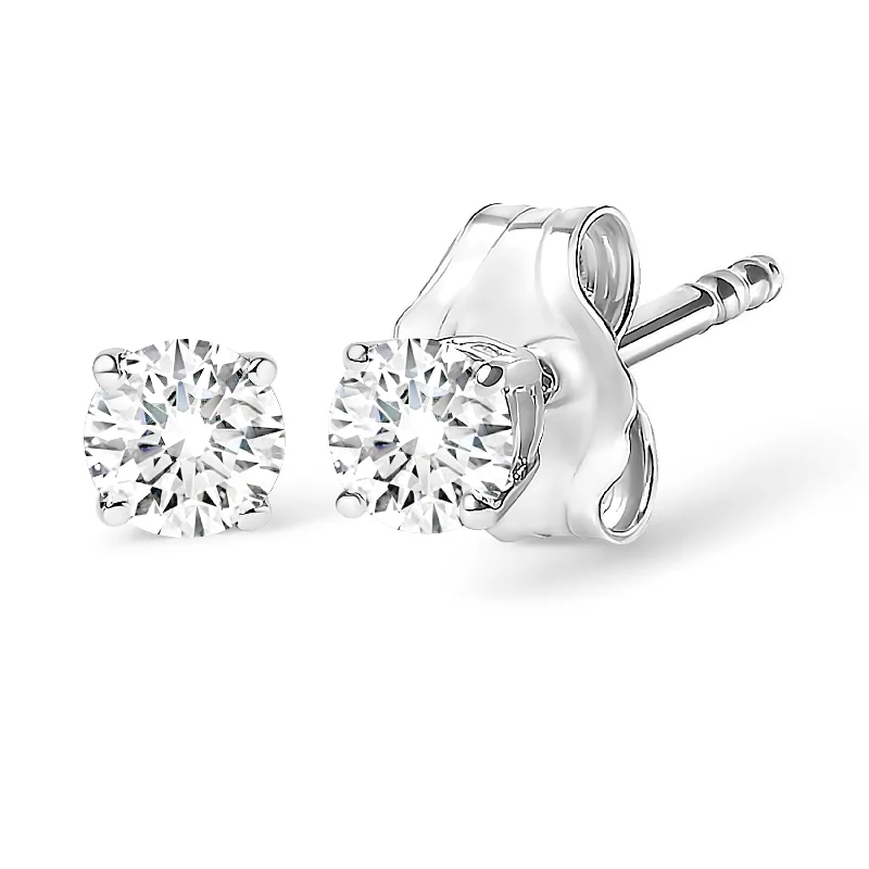 AGS Certified 14K White Gold 1.0 Cttw 4-Prong Set Brilliant Round-Cut Solitaire Diamond Push Back Stud Earrings