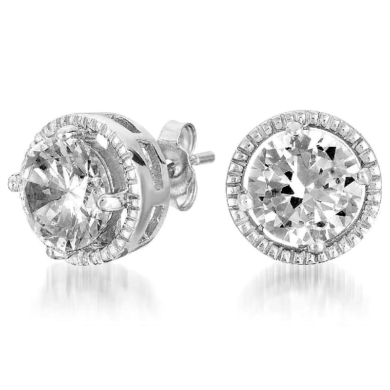 GENEVIVE Sterling Silver Cubic Zirconia Button Stud Earrings