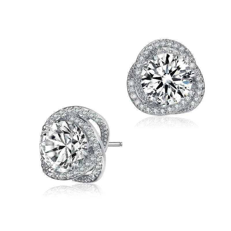 GENEVIVE Sterling Silver Cubic Zirconia Swirl Halo Stud Earrings