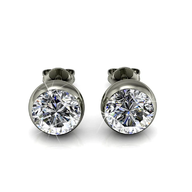 Blaire 18k White Gold Plated Stud Earrings with Round Cut Swarovski Crystals